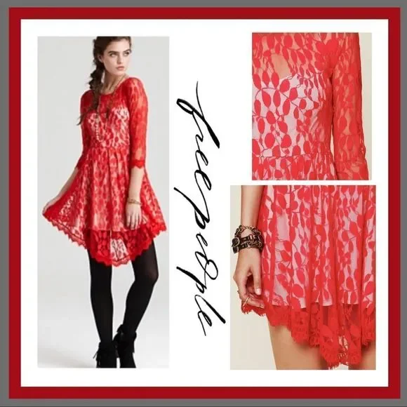 free people lace overlay dress Free People White Lace Overlay Dress with Slip Size small